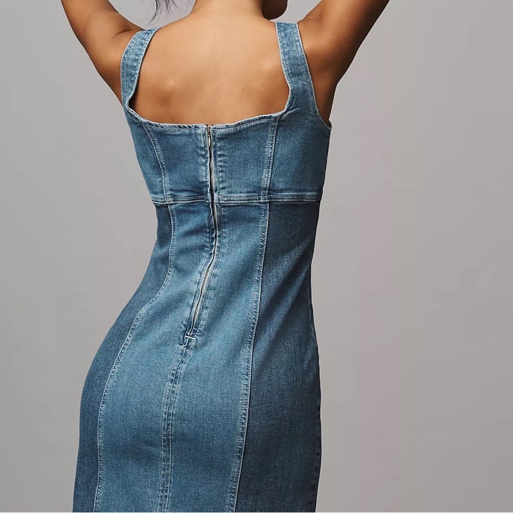 Anthropologie Pilcro Corset Denim Midi Dress Blue Square Neck Small NWT - Picture 6 of 10